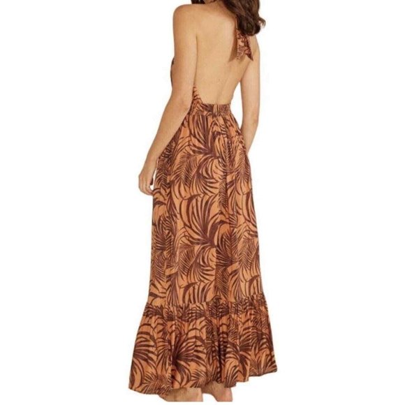 MINKPINK $140 NWT Women's Finley Maxi Halter Dress Orange Brown Floral Large - Picture 2 of 7